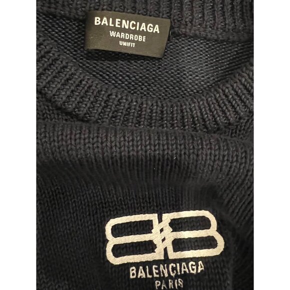 Balenciaga Logo Embroidered Knit Jumper men's  navy blue  sweater size L - Picture 10 of 14